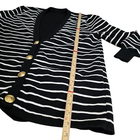 Vintage Valentino Striped Cardigan Gold Logo Buttons Wool Blend Size 46 Large - Picture 8 of 8